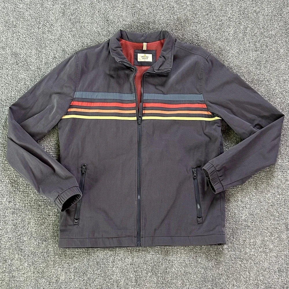 Marine Layer Jacket Mens Small Gray Striped Full Zip‎ Lightweight Windbreaker
